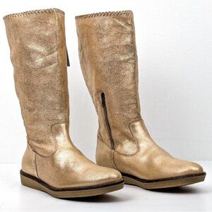 Trask Ariana Women Metallic Gold Leather Shearling Winter Tall Boots Sz 7.5-8